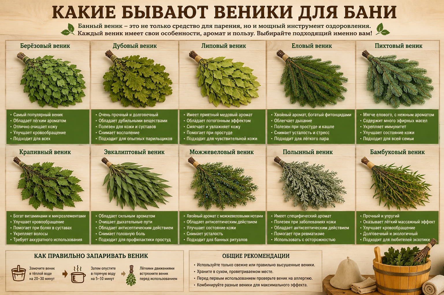 Какие бывают веники для бани