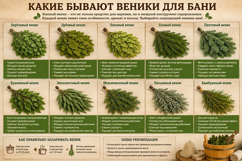 Какие бывают веники для бани